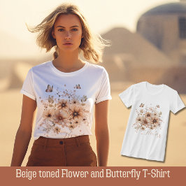 Flor de color beige y camiseta con mariposa