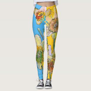 Flor de color de agua Daffodil Lilac Floral Leggin