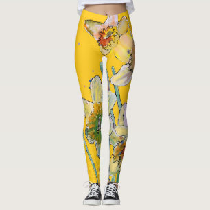 Flor de color de agua Daffodil Lilac Floral Leggin