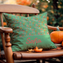 Flor de color de agua pastel Cojín decorativo verd