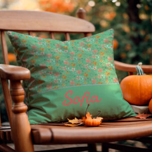 Flor de color de agua pastel Cojín decorativo verd