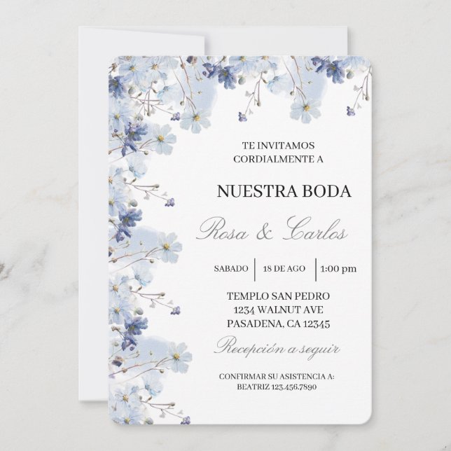 Flor de Columbine - Invitación a la Boda Española (Anverso)