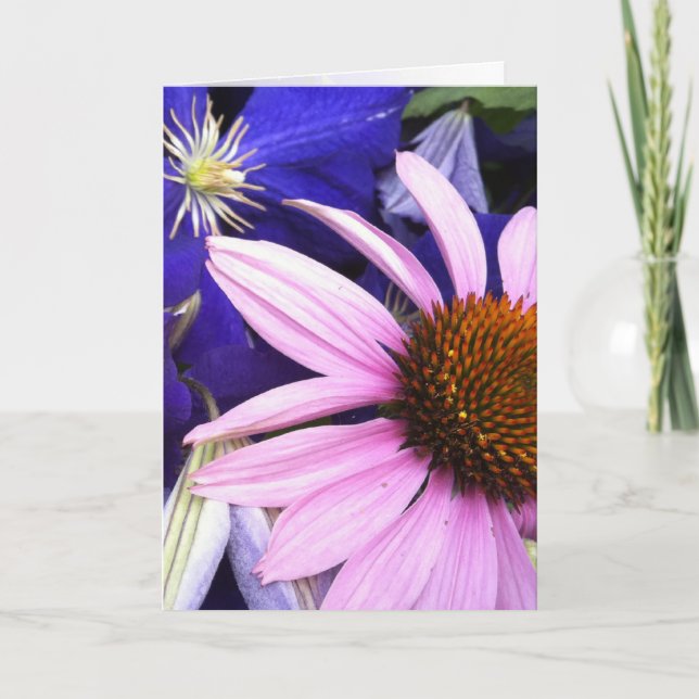 Flor de cono rosa y tarjeta de saludo purple clema (Anverso)