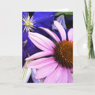 Flor de cono rosa y tarjeta de saludo purple clema