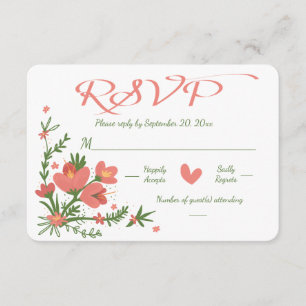 Flor De Coral Rosa Y Flor Verde RSVP Floral - Sin 