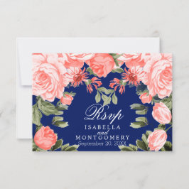 Flor de coral y azul oscuro botánico - RSVP
