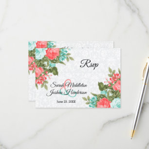 Flor de coral y Verde azulada hermosa - RSVP