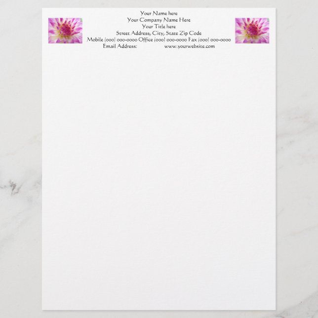 Flor de Dalia Rosa papel con membrete de naturalez (Anverso)