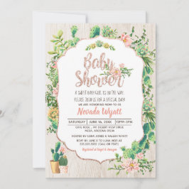 Flor de desierto e invitación a Baby Shower de oro