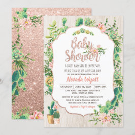 Flor de desierto e invitación a Baby Shower de oro