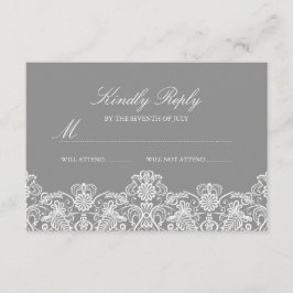 Flor de encaje gris y blanco RSVP de boda