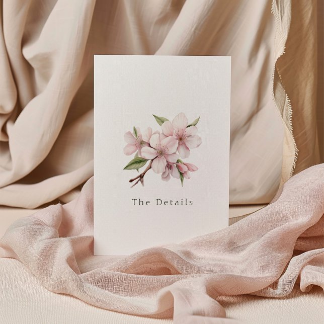 Flor de flores de flores de cerezo La tarjeta de g (Delicate and pretty "The Details" wedding card with painted style pink cherry blossom flowers)
