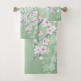 Flor de fondo verde de cerezo rosa oscuro