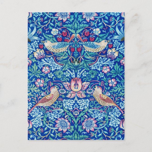 Flor de fresa azul, postal William Morris (Anverso)