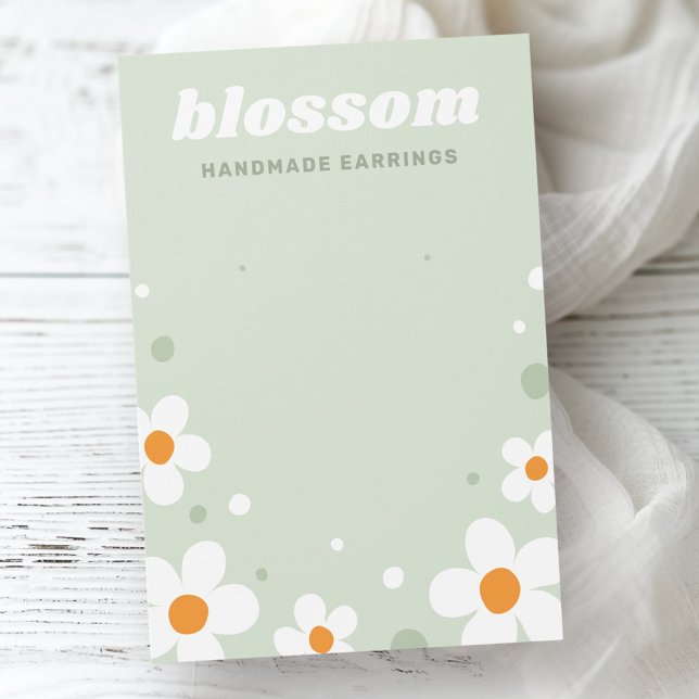 Flor de fresa flor retro tarjeta de anclaje verde  (Strawberry blossom retro light green earring card)