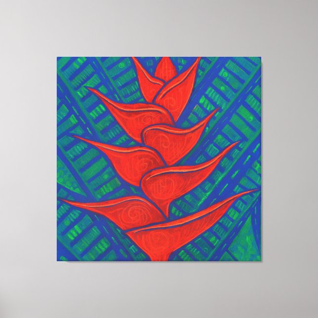 Flor de Heliconia, pintura abstracta de arte flora (Anverso)