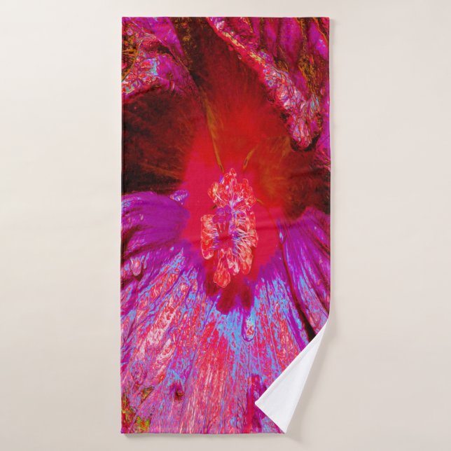 Flor de Hibiscus Rojo Retro Trippy Psicodélico (Toalla de baño)