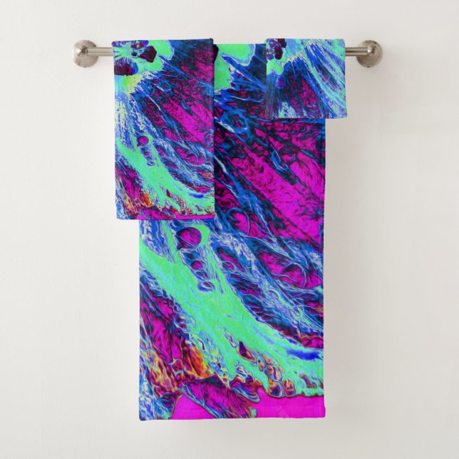 Flor de hibiscus verde y azul psicodélico retro (In situ)