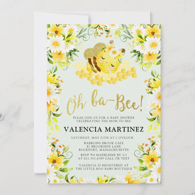 Flor de invitación a Baby Shower Bumble Bee (Anverso)