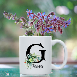 Flor de jardín acuarela monograma taza de café