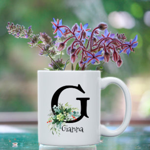 Flor de jardín acuarela monograma taza de café