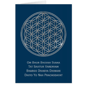 Flor de la Vida & GAYATRI MANTRA plata, azul osc