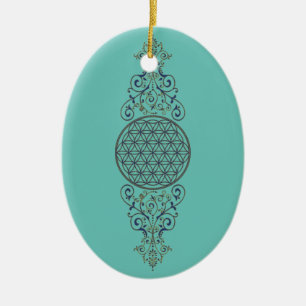 Flor de la vida - Ornamentos de época oro azul