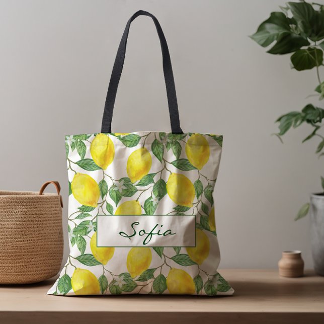 Flor de limón patrón dejar bolsa de toscas verde (Subido por el creador)