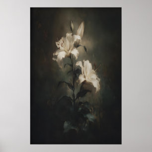Flor de lirio blanco Arte de pared floral oscuro i