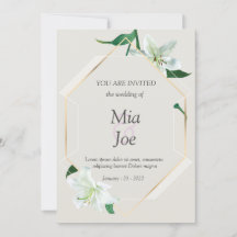 flor de lirio blanco y invitación a matrimonio geo