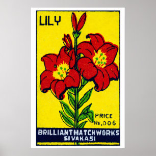 Flor de lirio rojo - Impresión de caja de cerillas
