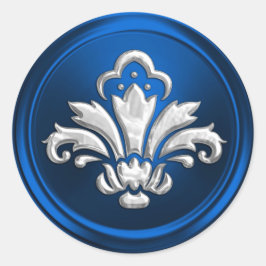Flor de Lis plateada en Sello para sobres azul