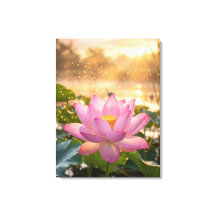 Flor de Loto Rosa Serena en Lienzo de Hora Dorada 