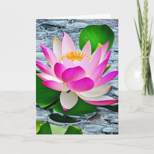 Flor De Lotus Rosa Y Blanco Sobre La Tarjeta De Es (Anverso)