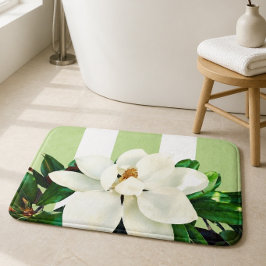 Flor de Magnolia | Alfombra de Baño a Rayas Verdes