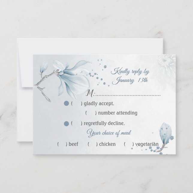 flor de magnolia azul polvorienta elección RSVP (Anverso)