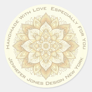 Flor de Mandala Etiquetas simples de marfil amaril