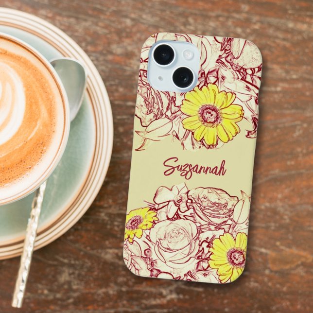 Flor de margarita amarilla con nombre personalizad (This easy to personalize floral phone case is a sweet gift idea for any special occasion. )