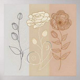 Flor de margarita arte mural botánico arte arte