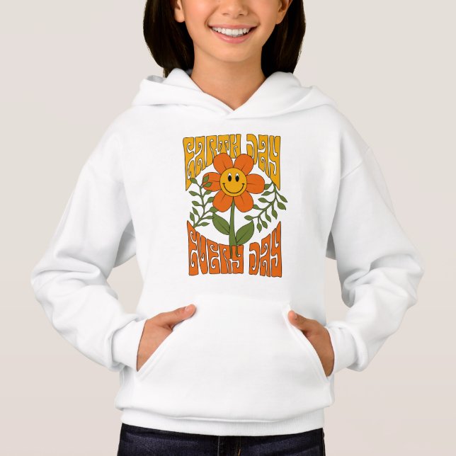Flor de margarita retro sonriente de los años 70 (Anverso)