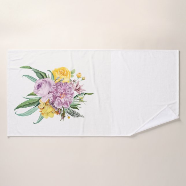 Flor de Moda amarillo morado Girly (Toalla de baño)