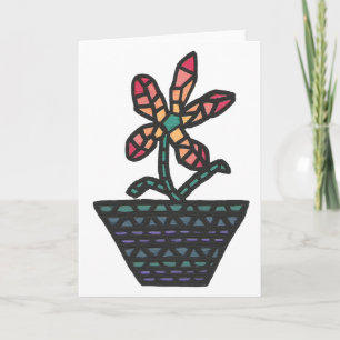 Flor de mosaico en rojo y naranja, tarjetas de fel