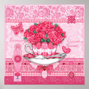 Flor de nacimiento y gema de enero Póster de taza