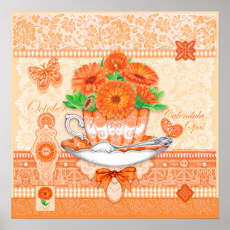 Flor de nacimiento y gema de octubre Póster de taz