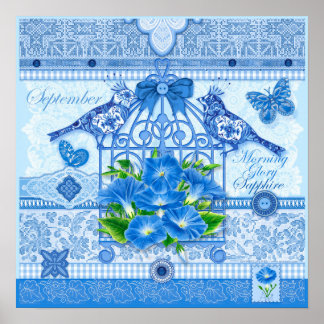 Flor de nacimiento y gema Póster Jaula de pájaros