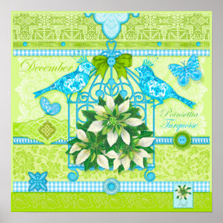 Flor de nacimiento y gema Póster Jaula de pájaros