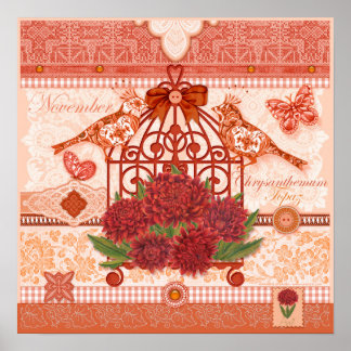 Flor de nacimiento y gema Póster Jaula de pájaros