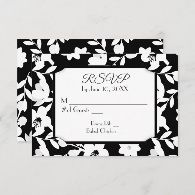 Flor de negro y blanco para RSVP (Anverso / Reverso)