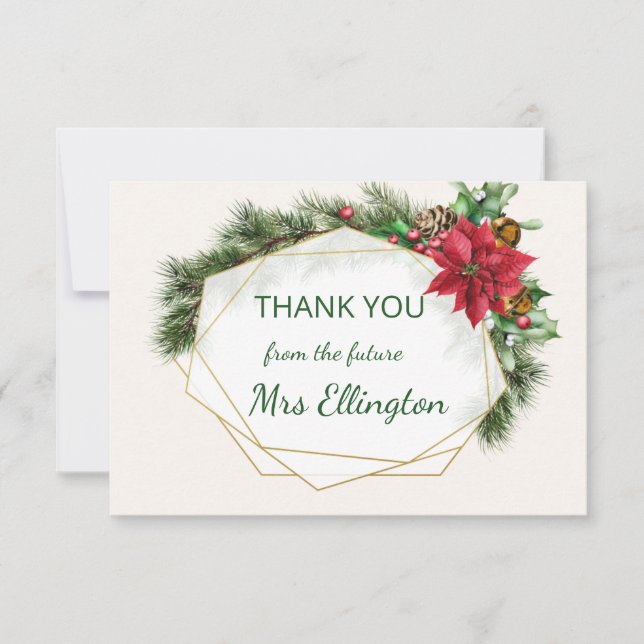 Flor de Nochebuena, acebo, pino Agradecimiento de  (Anverso)