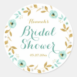 Flor de oro de menta Wreath Bridal Shower Pegatina
